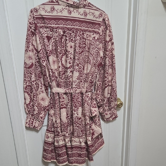 Umgee Burgundy and Cream Patterned Dress - Picture 5 of 5